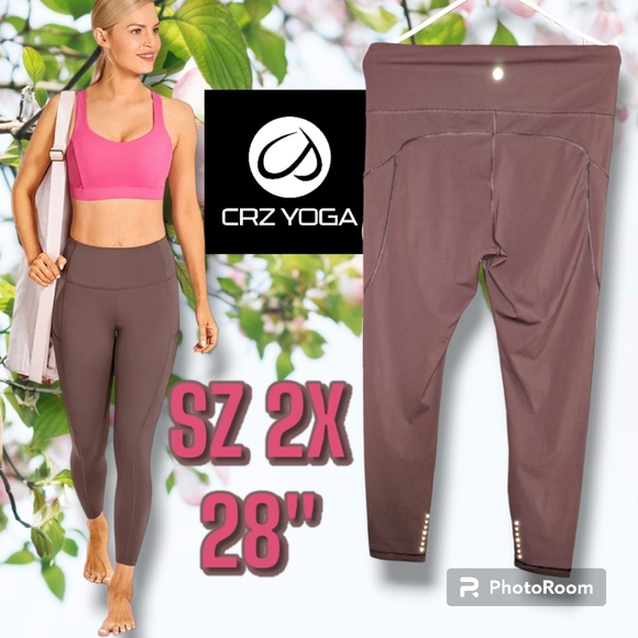 CRZ Yoga Nakedfeel 2.0 Compression  + Pockets 28" Leggings Plum Taupe NWOT 2X - Picture 2 of 7